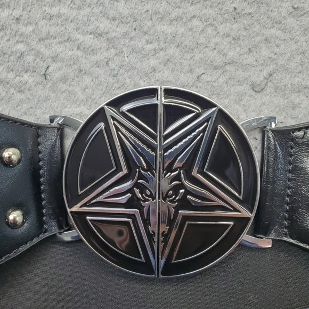 Killstar Gates of Hell‎ Belt Womens 2XL Black Elastic Waist Goat Head Buckle
